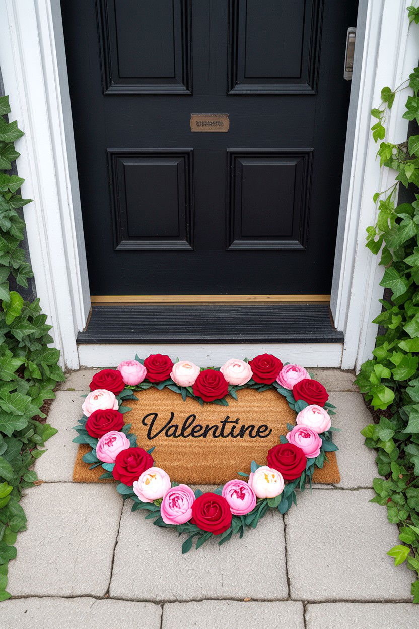 Floral Valentine Doormat - 25 Valentine's Day Welcome Mat Ideas