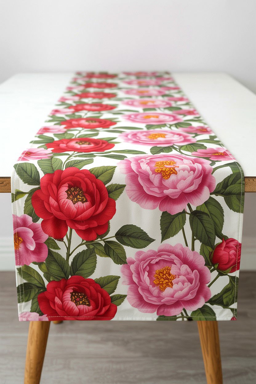 Floral Valentine Table Runner - 25 Valentine's Day Table Runner Ideas