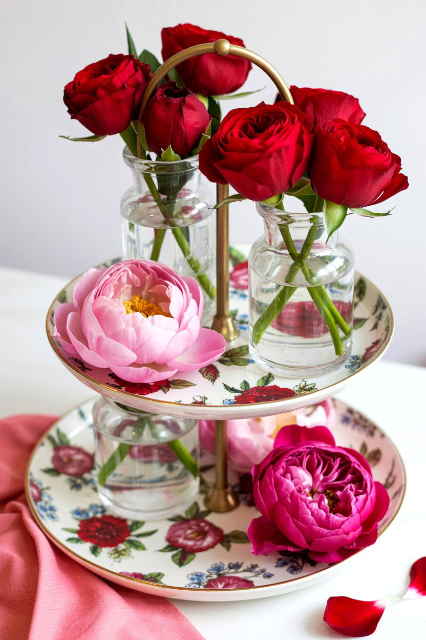 Floral Valentine Tiered Tray - 25 Valentine's Day Coffee Bar Tiered Tray Ideas