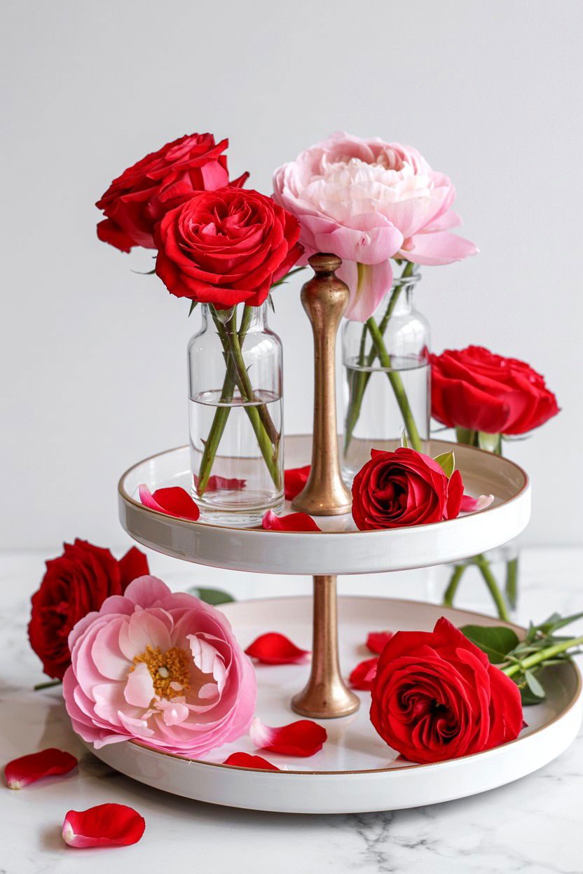 Floral Valentine tiered tray - 25 Modern Valentine's Day Tiered Tray Ideas