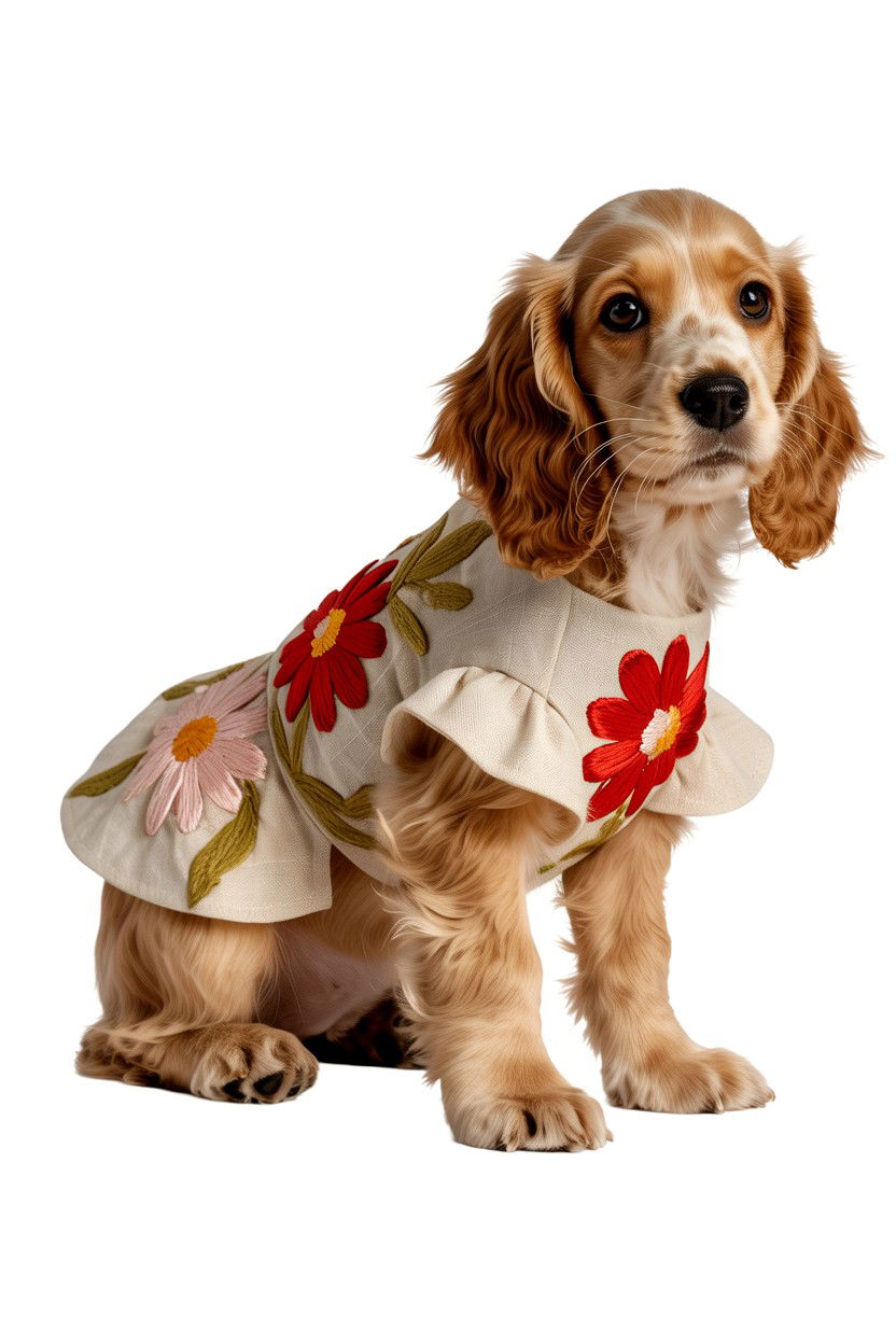 Floral embroidery puppy dress - 25 Valentine's Day Pet Dress Ideas