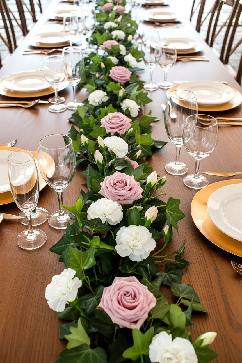 Floral runner table setting - 25 Valentine's Day Place Setting Ideas