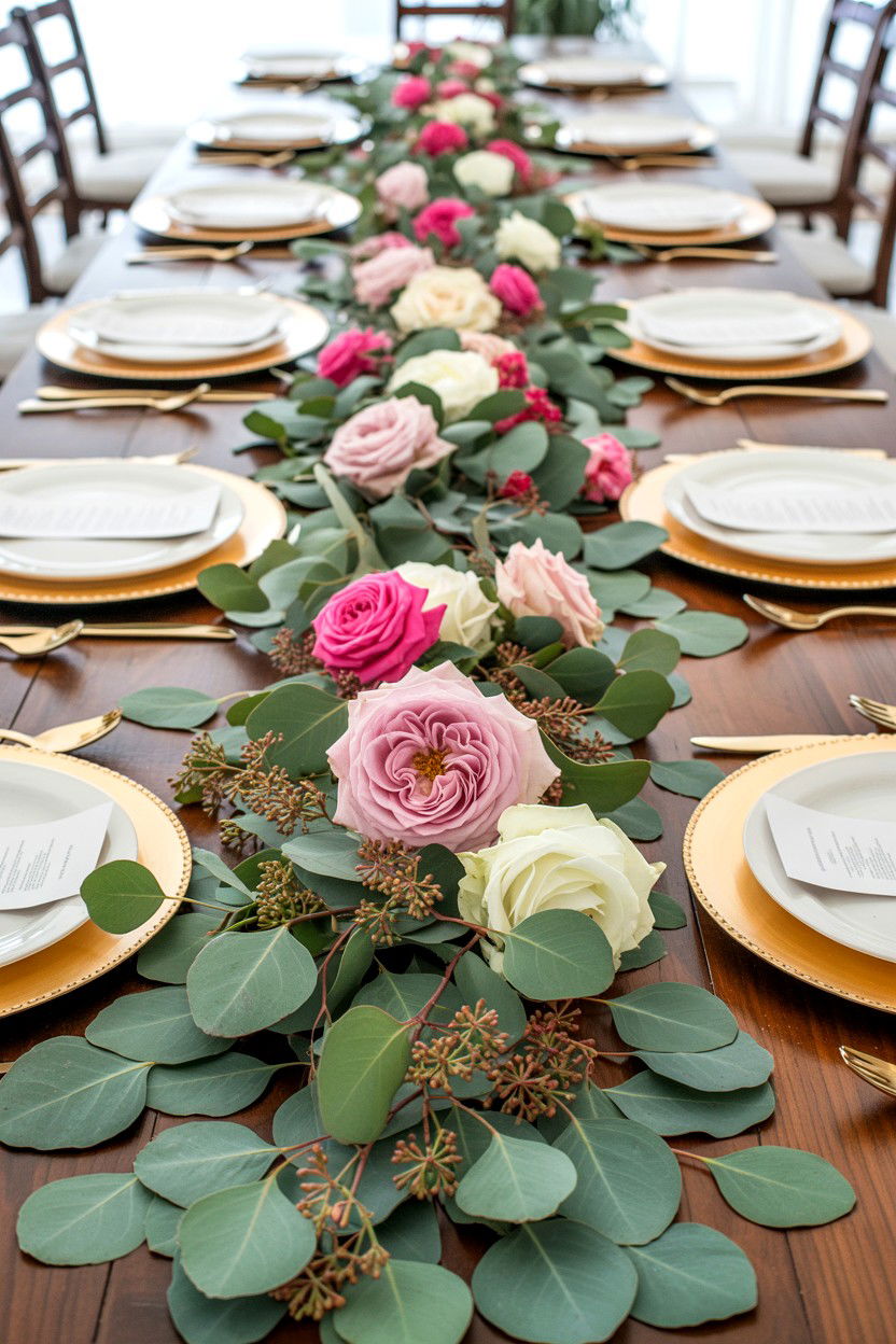 Floral table runner - 25 Valentine's Day Table Decor Ideas