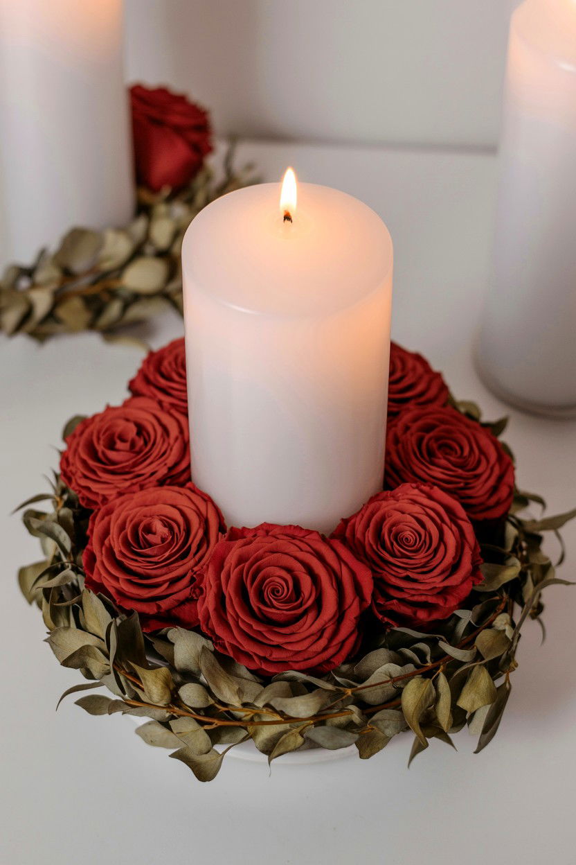 Flower Candle Decor - 25 Valentine's Day Preserved Flower Ideas