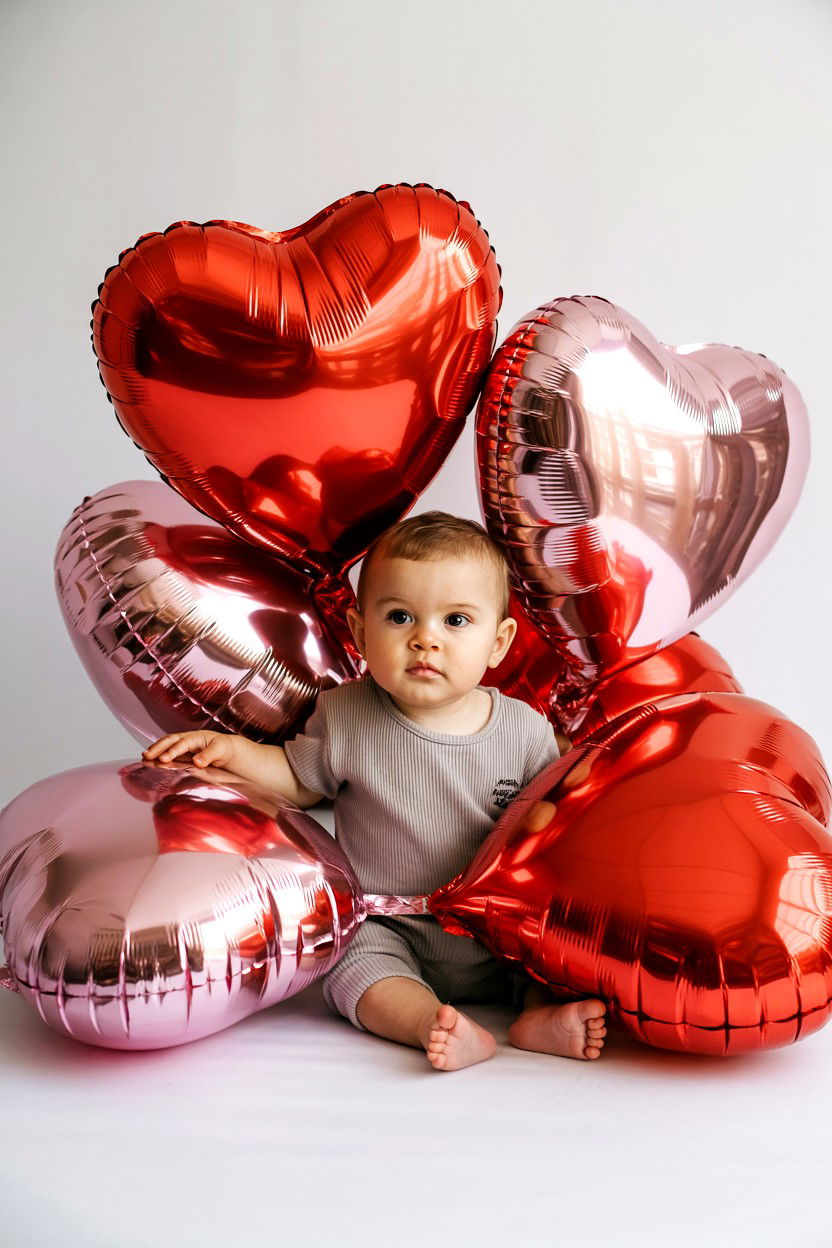 Foil Heart Balloons - 25 Valentine's Day Baby Photo Ideas