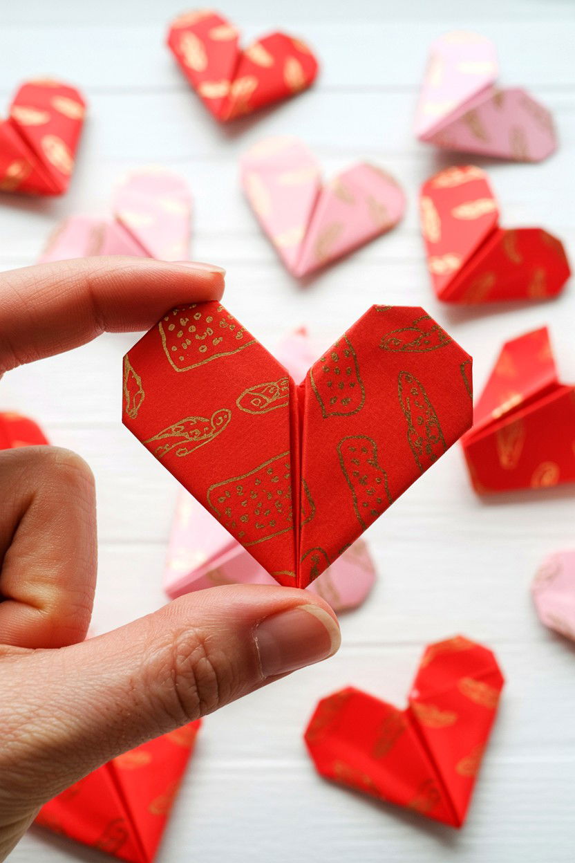 Folded Origami Heart - 25 Thrifty Valentine's Day Ideas