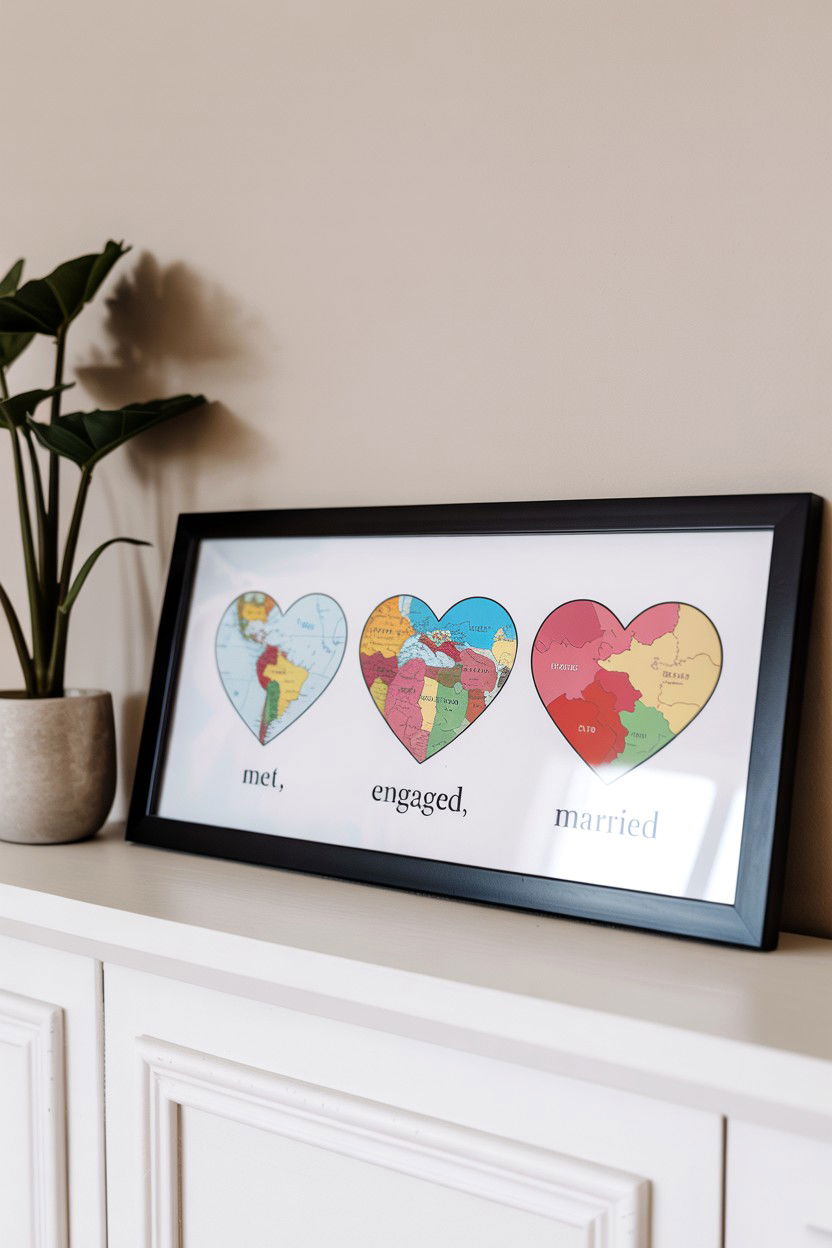 Framed Map Collage - 25 Valentine's Day Map Gift Ideas