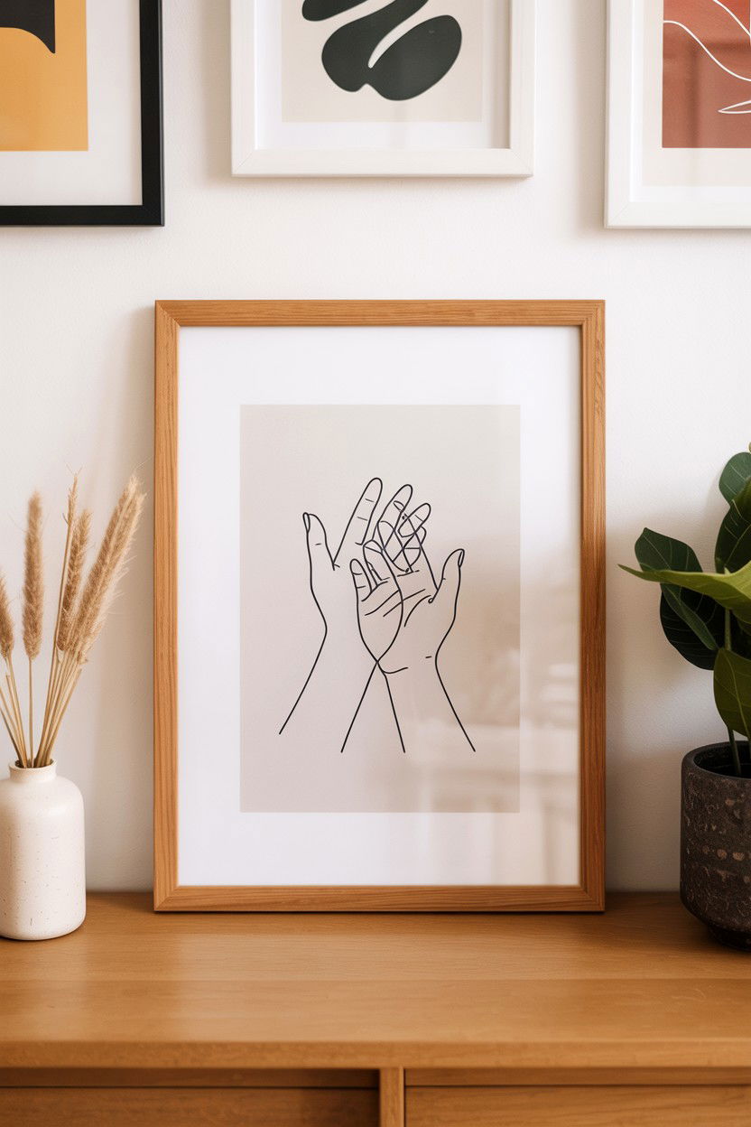 Framed line art - 25 Scandinavian Valentine's Day Decor Ideas