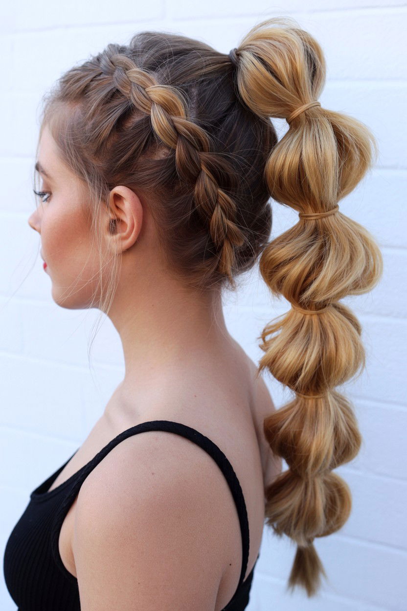 French Braid Bubble Ponytail Mix - 25 Valentine's Day Bubble Ponytail Ideas