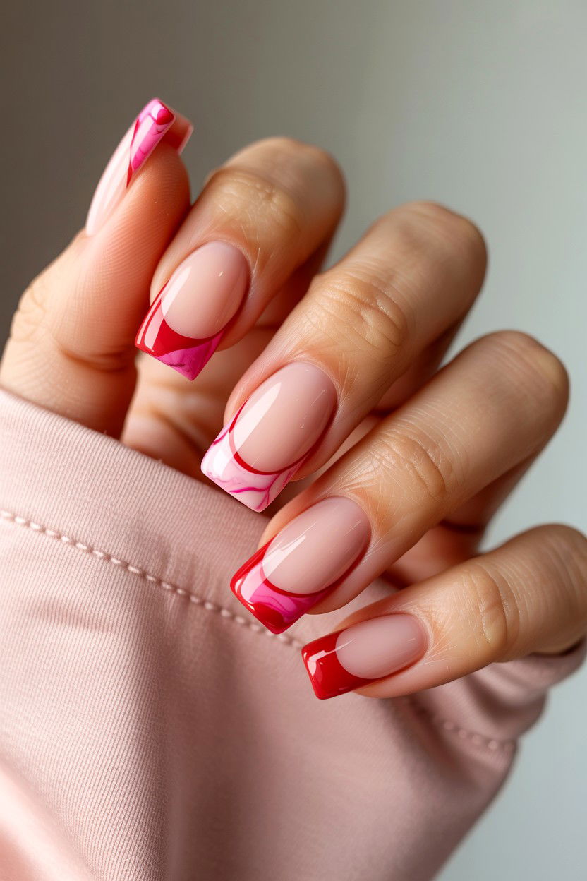 French Tip Marble Nails - 25 Marble Valentine's Day Nail Ideas