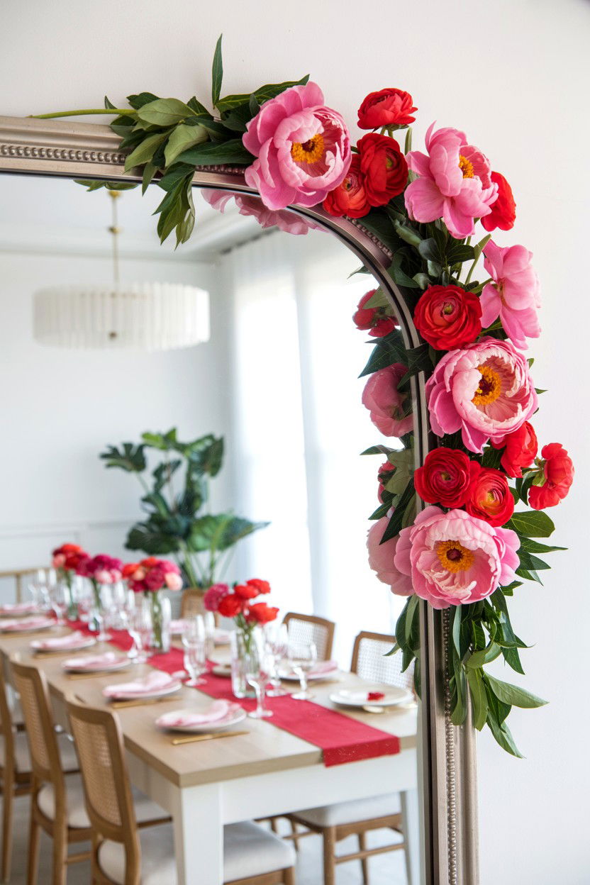 Fresh flower mirror swag - 25 Valentine's Day Mirror Decor Ideas