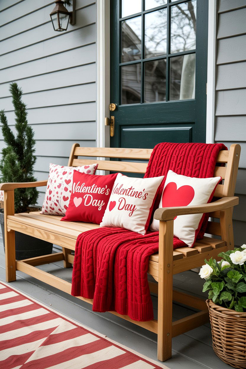 Front Porch Bench - 25 Valentine's Day Porch Decorating Ideas