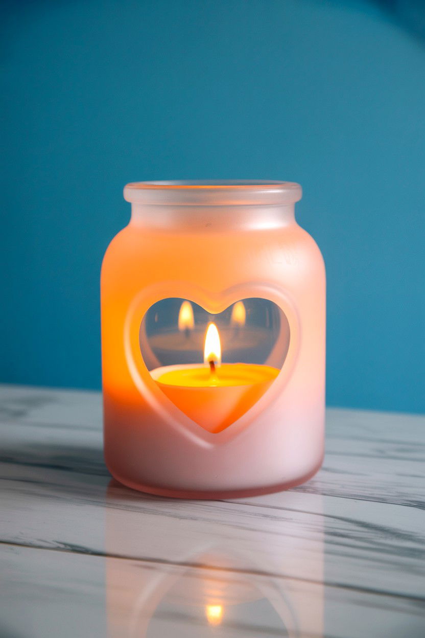 Frosted Glass Heart Jar - 25 Valentine's Day Candle Holder Ideas