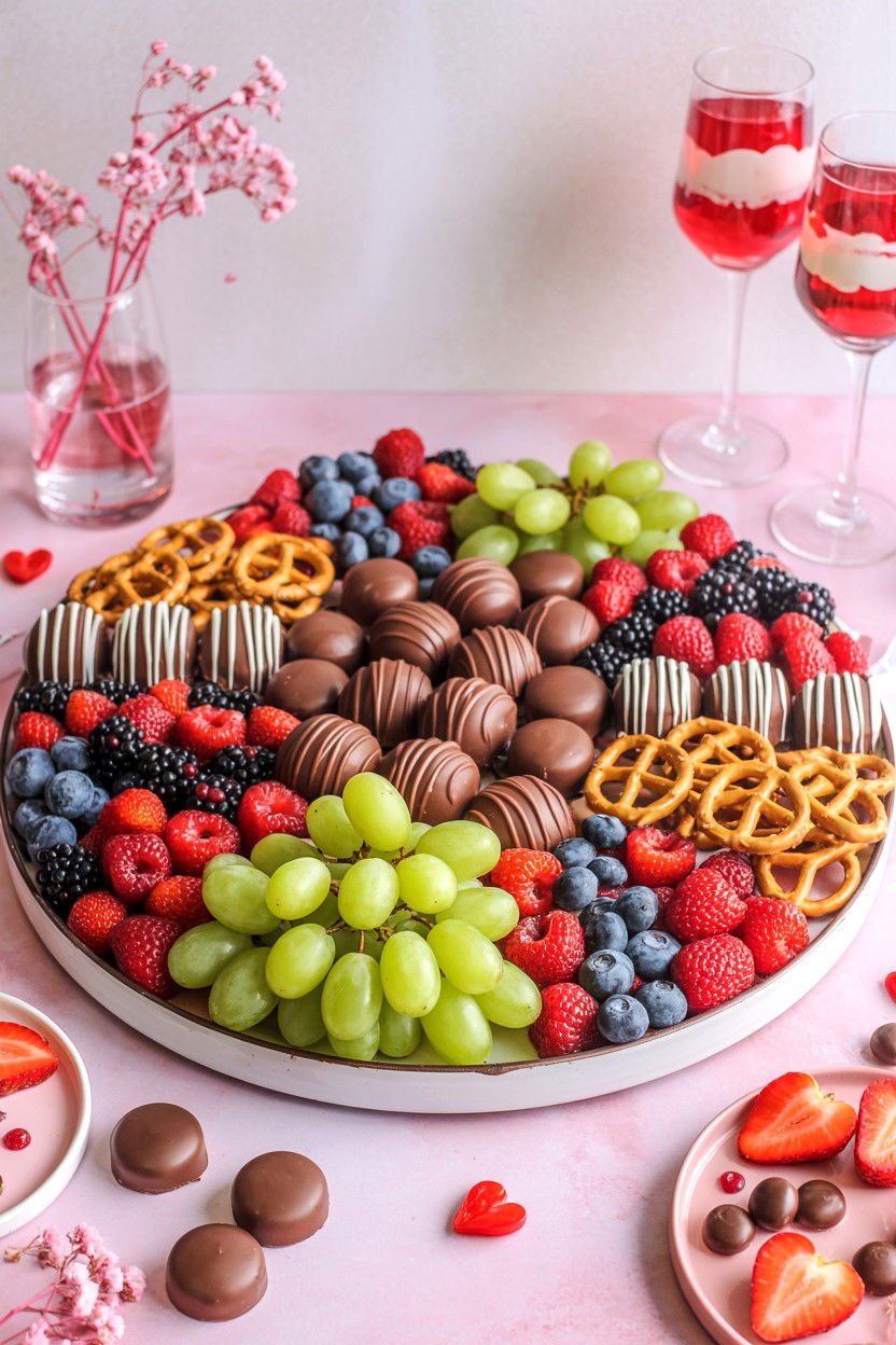Fruit and chocolate grazing board - 25 Valentine's Day Dessert Table Ideas