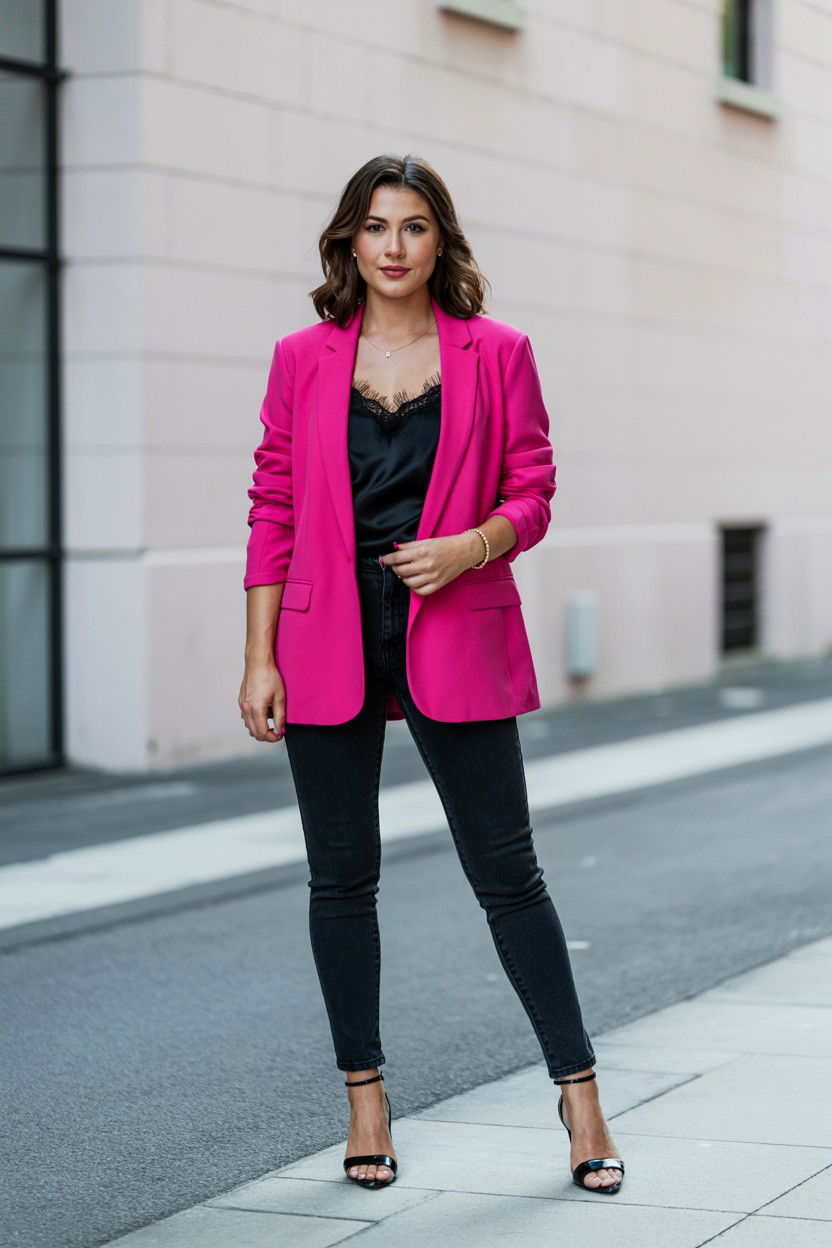 Fuchsia blazer outfit - 25 Valentine's Day Blazer Outfits