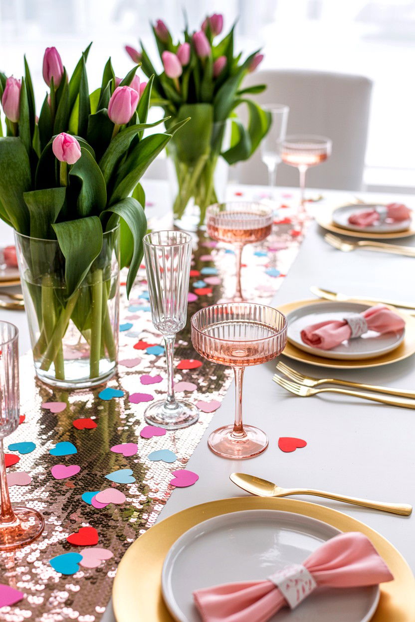 Galentines day brunch table - 25 Valentine's Day Tablescape Ideas
