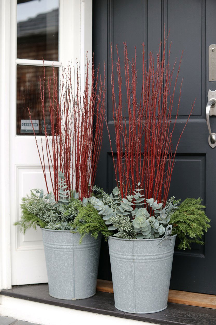 Galvanized Metal Buckets - 25 Valentine's Day Porch Decorating Ideas