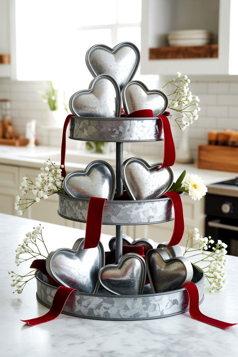 Galvanized Metal Hearts - 25 Farmhouse Valentine's Day Tiered Tray Ideas