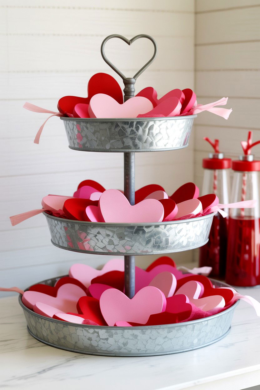 Galvanized Metal Tiered Tray Valentine - 25 Valentine's Day Coffee Bar Tiered Tray Ideas