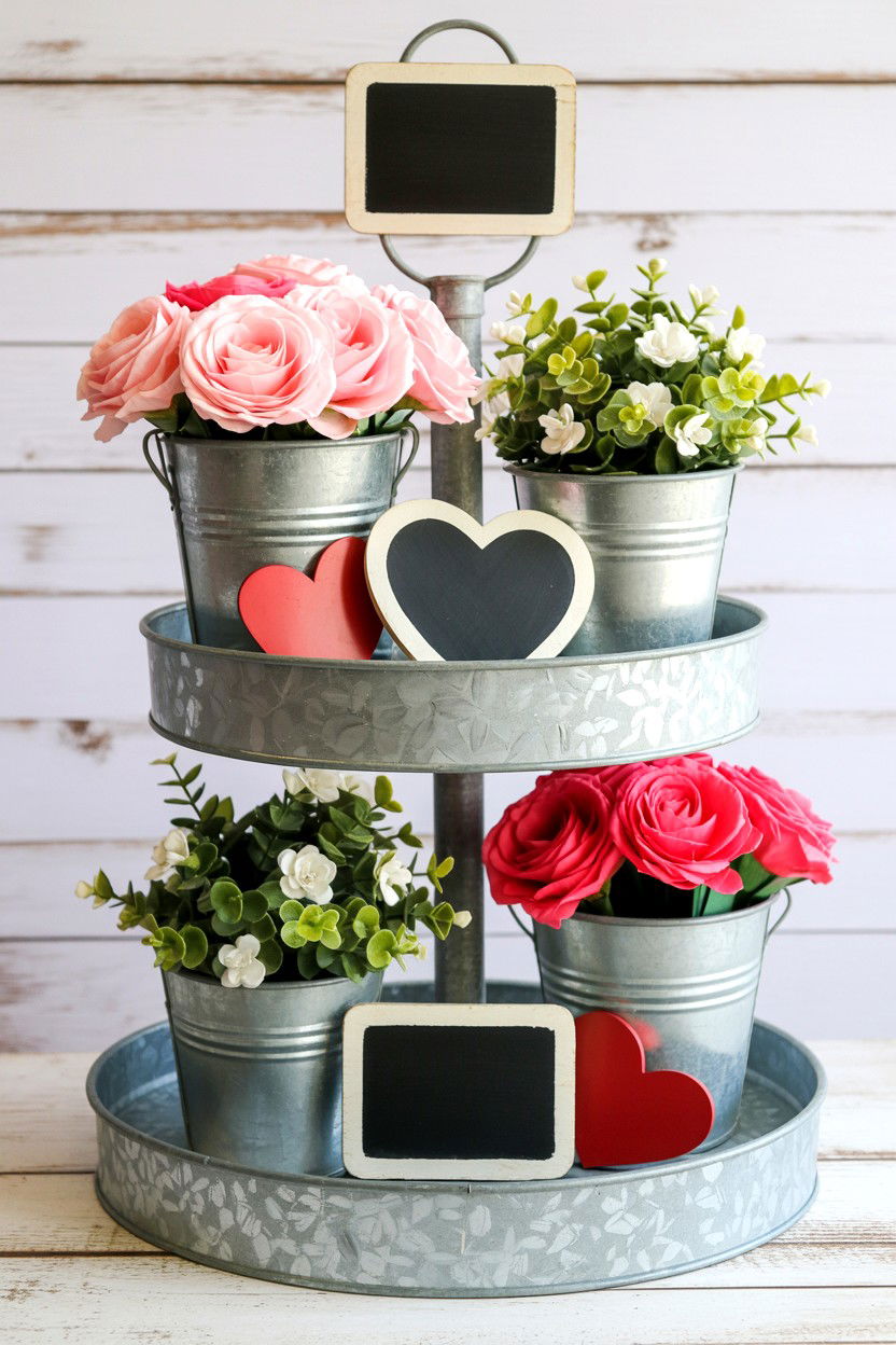 Galvanized Valentine Tiered Tray - 25 Valentine's Day Tiered Tray Ideas