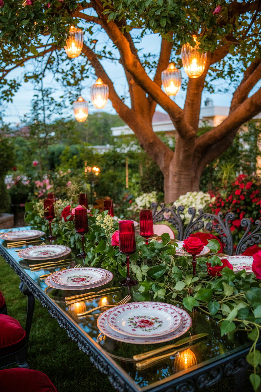 Garden party table setting - 25 Elegant Valentine's Day Table Ideas