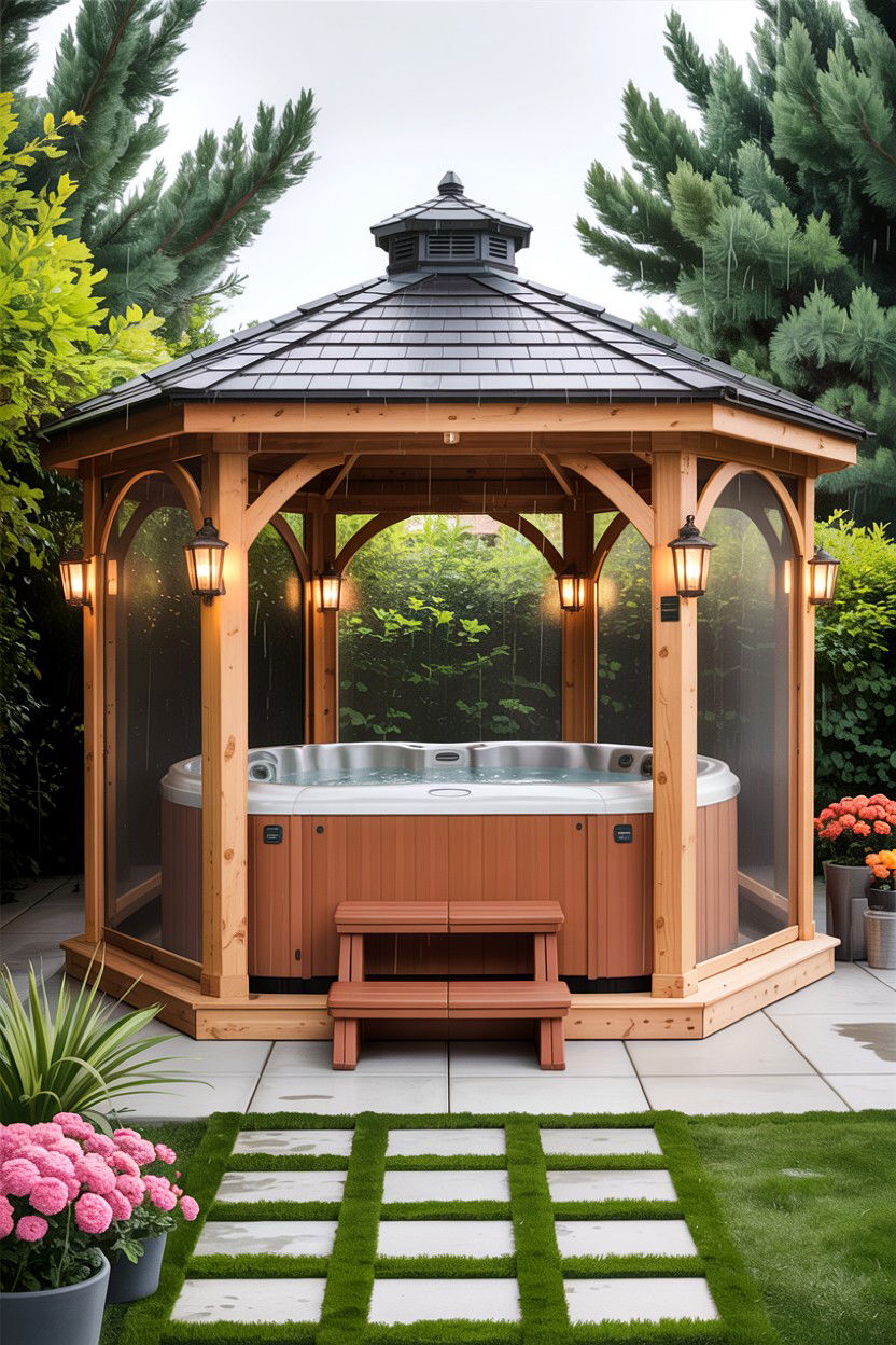 Gazebo hot tub shelter - 30 backyard hot tub ideas