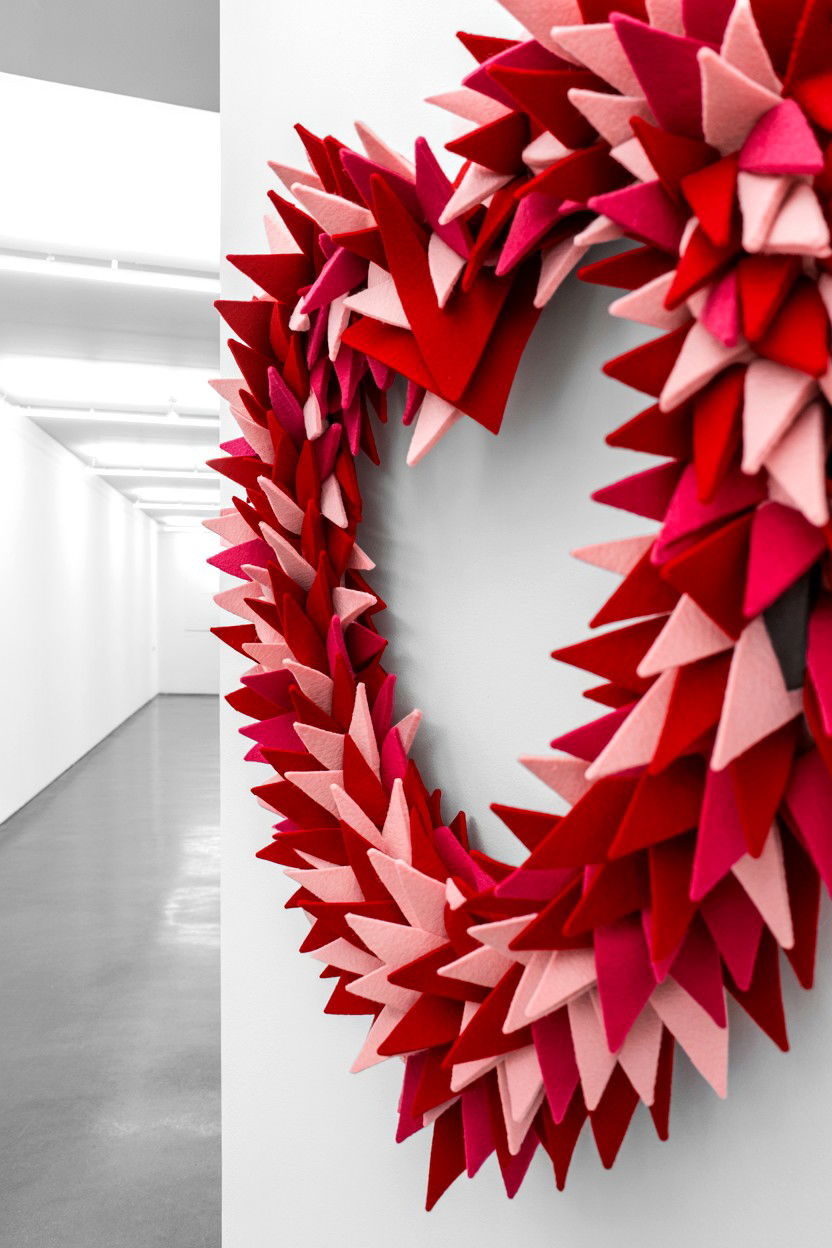 Geometric Felt Heart Wreath - 25 Felt Valentine's Day Wreath Ideas