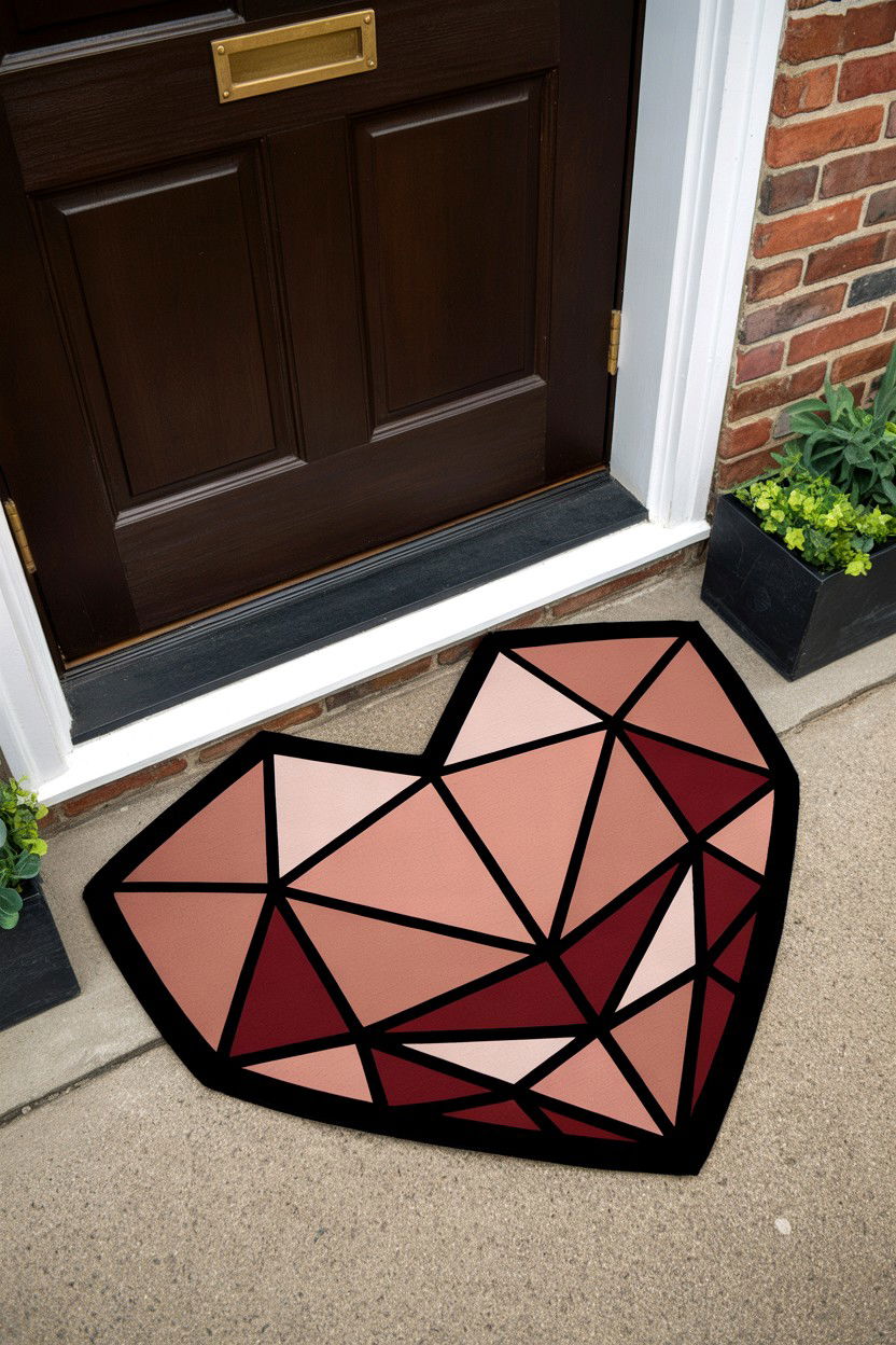 Geometric Heart Entry Mat - 25 Valentine's Day Doormat Ideas