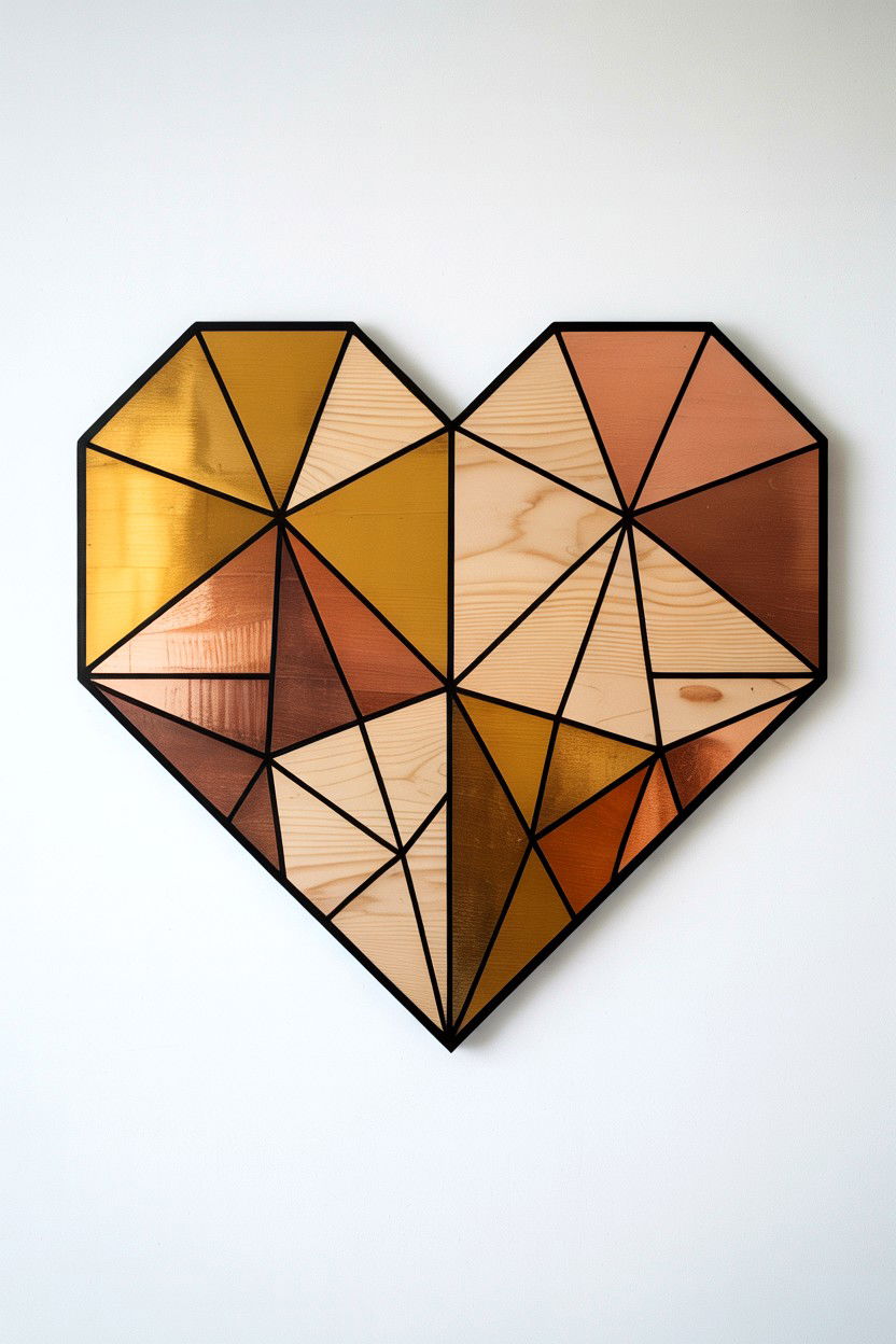 Geometric Wood Heart Sign - 25 Valentine's Day Wood Sign Ideas