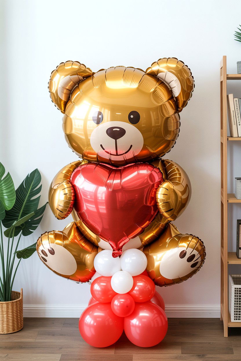 Giant Teddy Bear Balloon Gift - 25 Valentine's Day Balloon Surprise Ideas