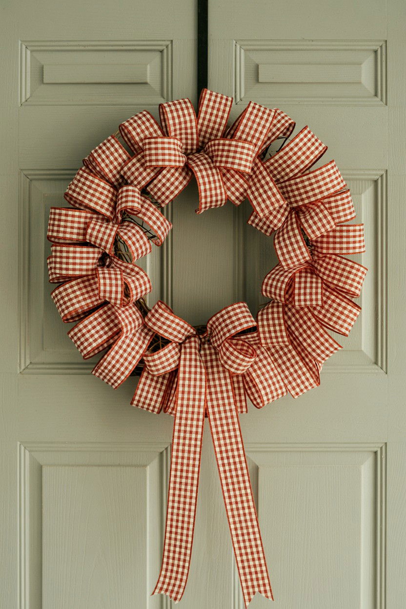 Gingham Check Wreath - 25 Ribbon Valentine's Day Wreath Ideas