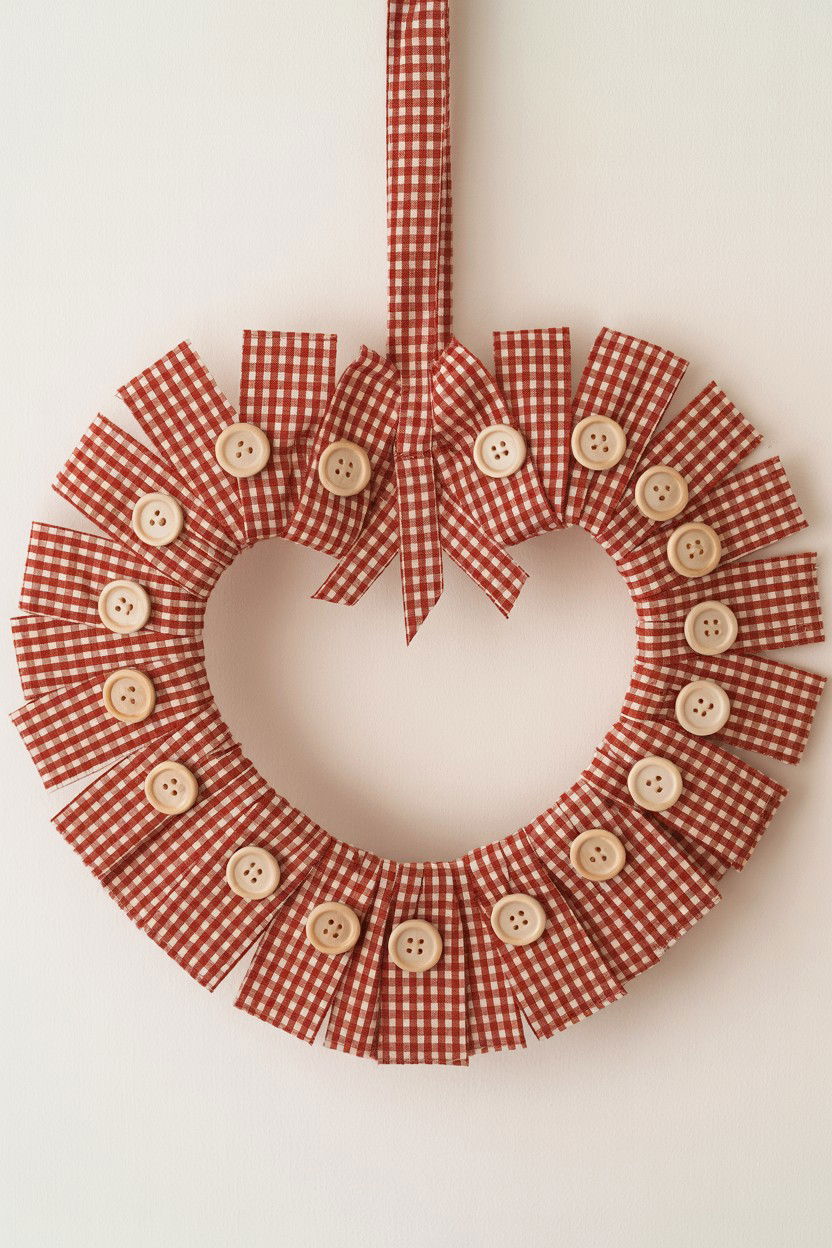 Gingham fabric heart wreath - 25 Vintage Valentine's Day Wreath Ideas