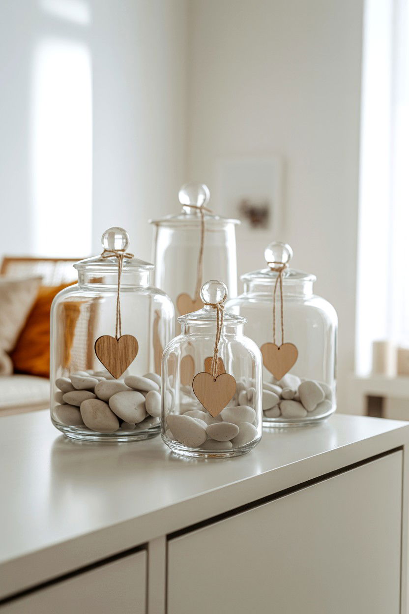 Glass Apothecary Jars With Hearts - 25 Minimalist Valentine's Day Decor Ideas
