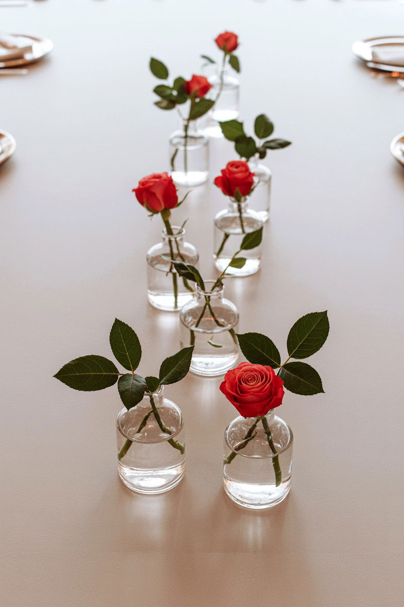 Glass Bud Vases - 25 Modern Valentine's Day Table Ideas