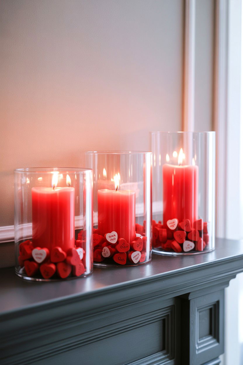 Glass Hurricane Pillar Candles - 25 Valentine's Day Pillar Candle Ideas