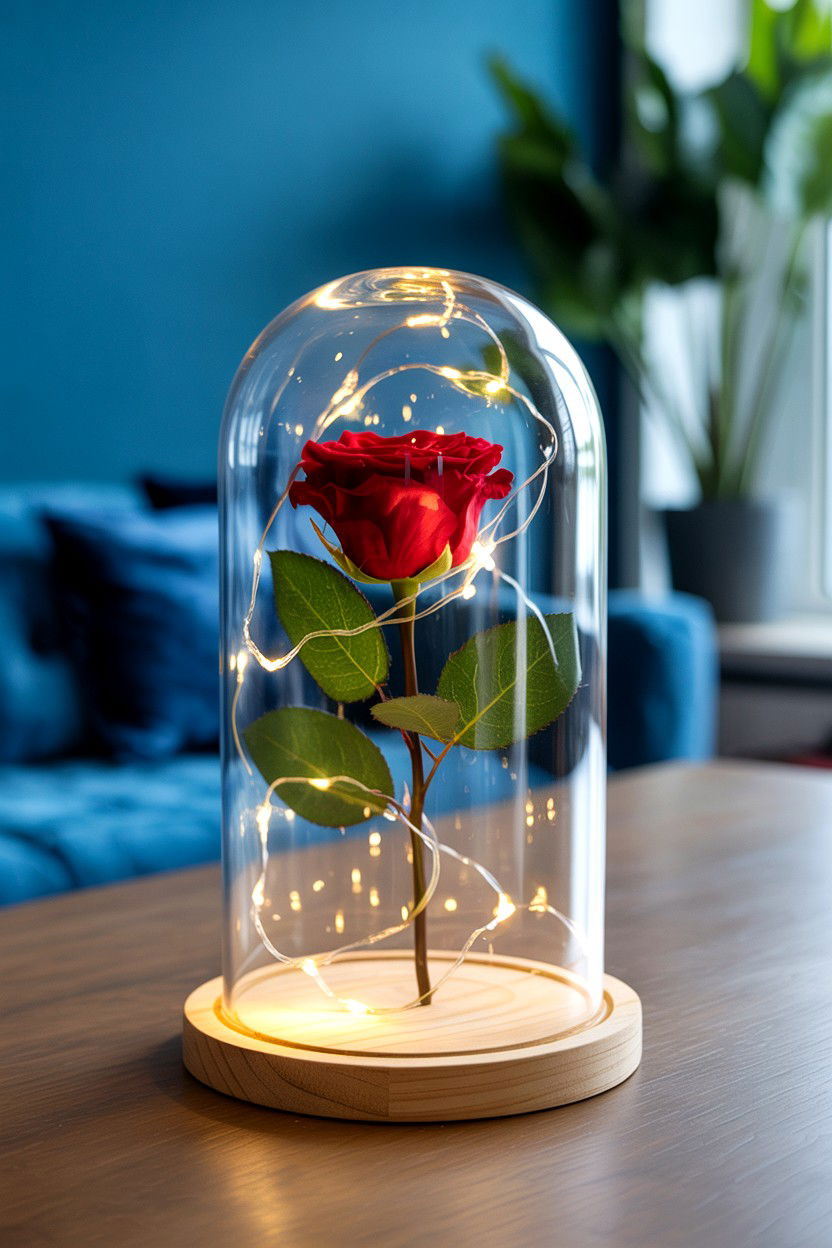 Glass cloche light display - 25 Valentine's Day Centerpiece Ideas