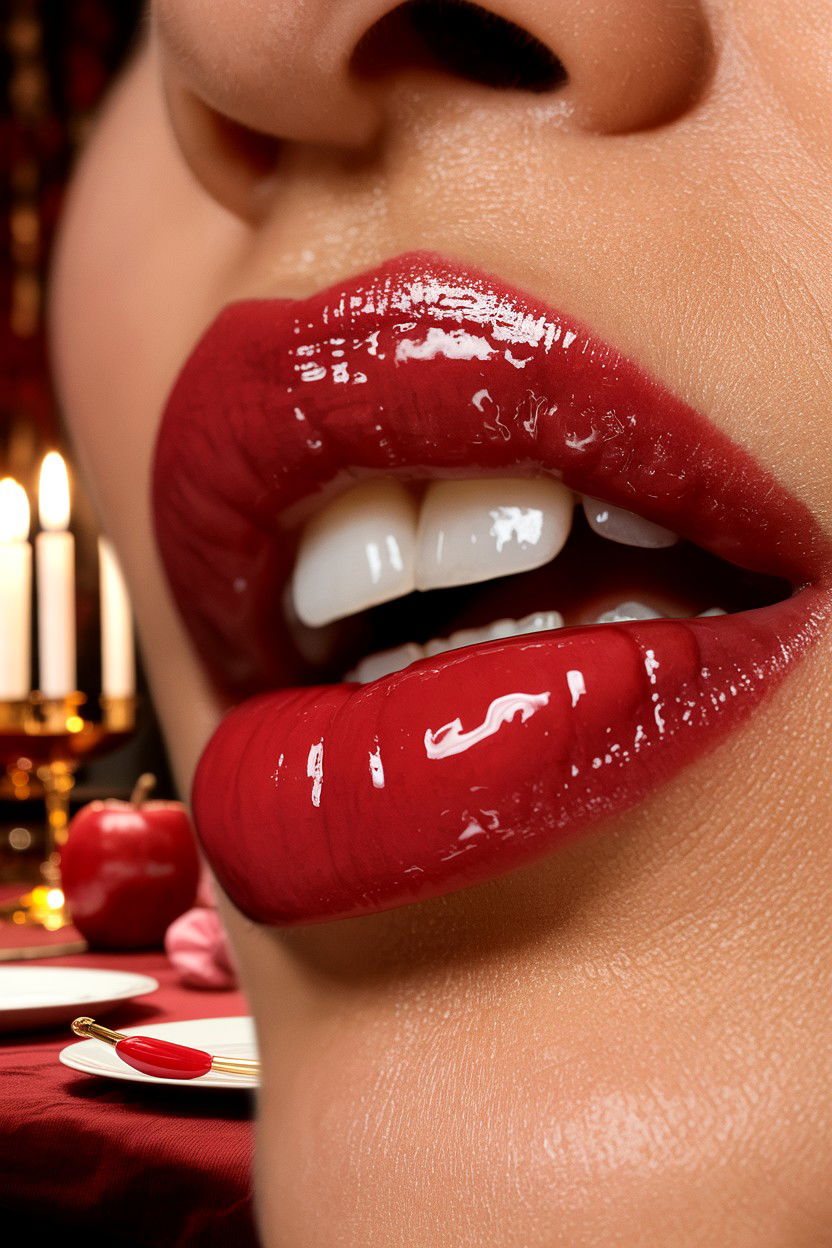 Glazed Apple Lips - 25 Coquette Valentine's Day Makeup Ideas