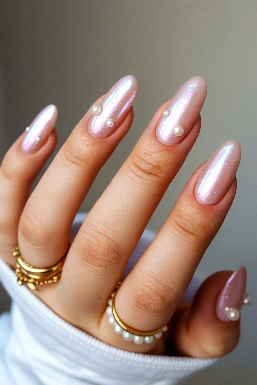 Glazed Donut Pearl Nails - 25 Pearl Valentine's Day Nail Ideas