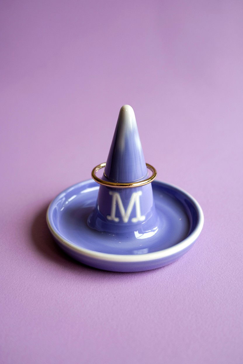 Glazed initial ring holder - 25 Valentine's Day Pottery Class Ideas