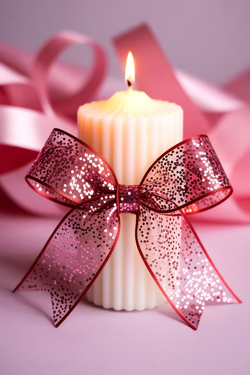 Glitter Bow Candle - 25 Valentine's Day Bow Ideas