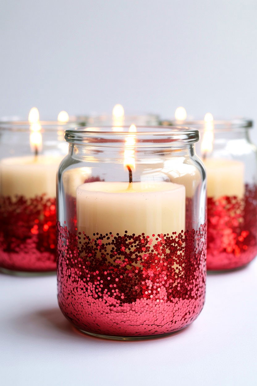 Glitter Dipped Glass Jar - 25 Valentine's Day Candle Holder Ideas