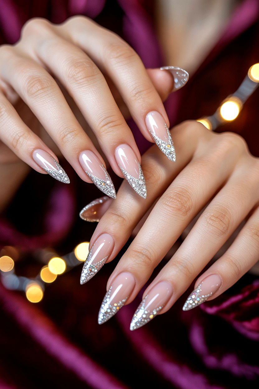 Glitter French Tip Valentine - 25 French Tip Valentine's Day Nails