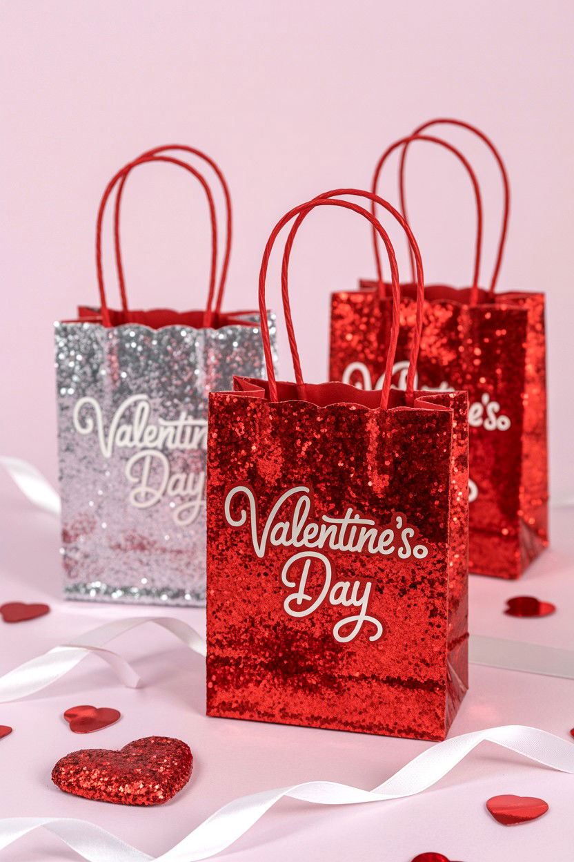 Glitter Gift Bags - 25 Valentine's Day Candy Bag Ideas
