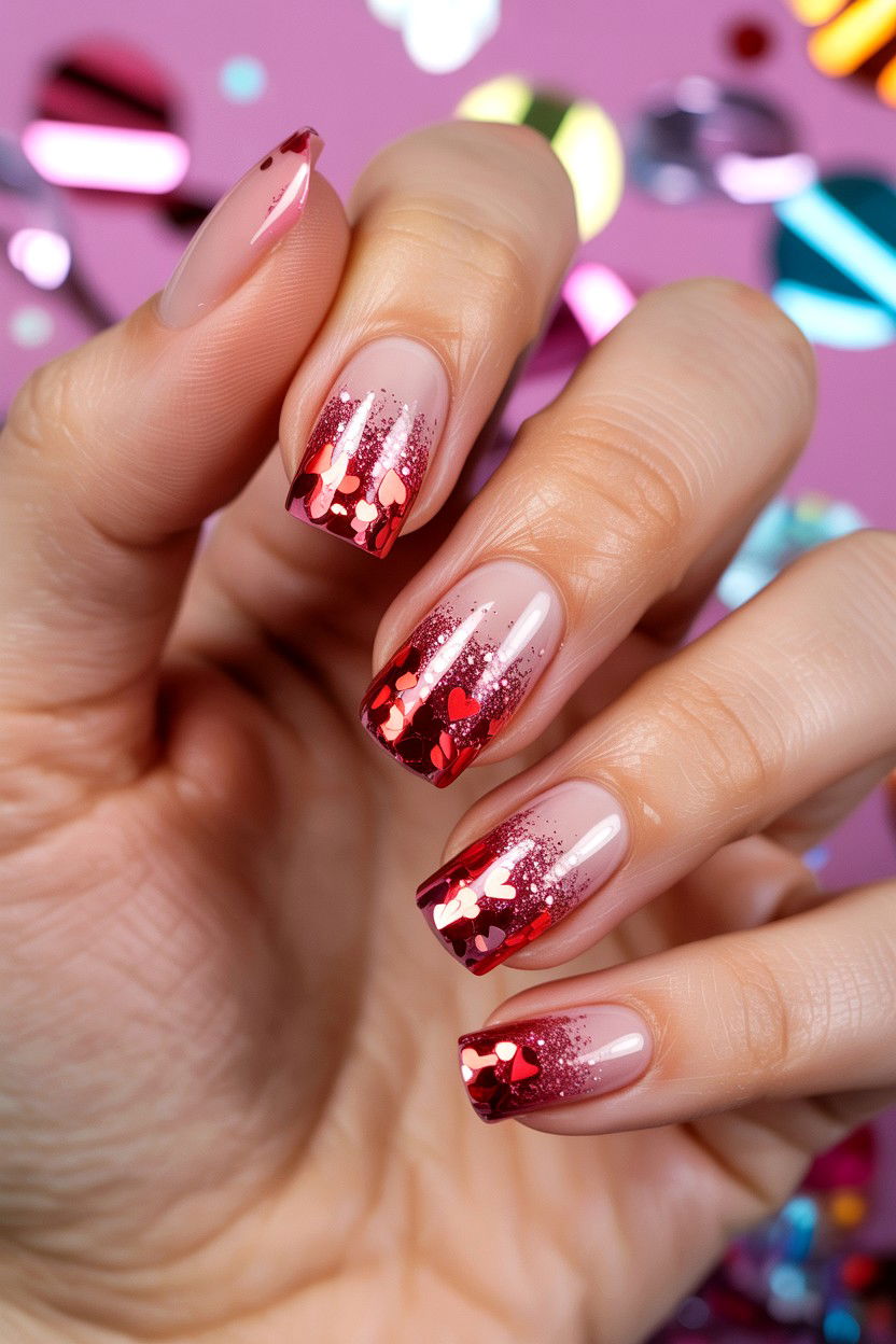 Glitter Gradient Nails - 25 Abstract Valentine's Day Nail Ideas