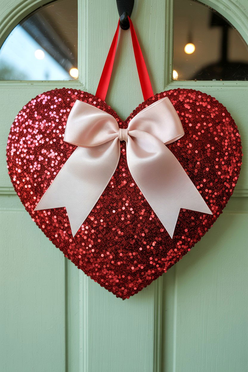 Glitter Heart Door Sign - 25 Valentine's Day Door Sign Ideas