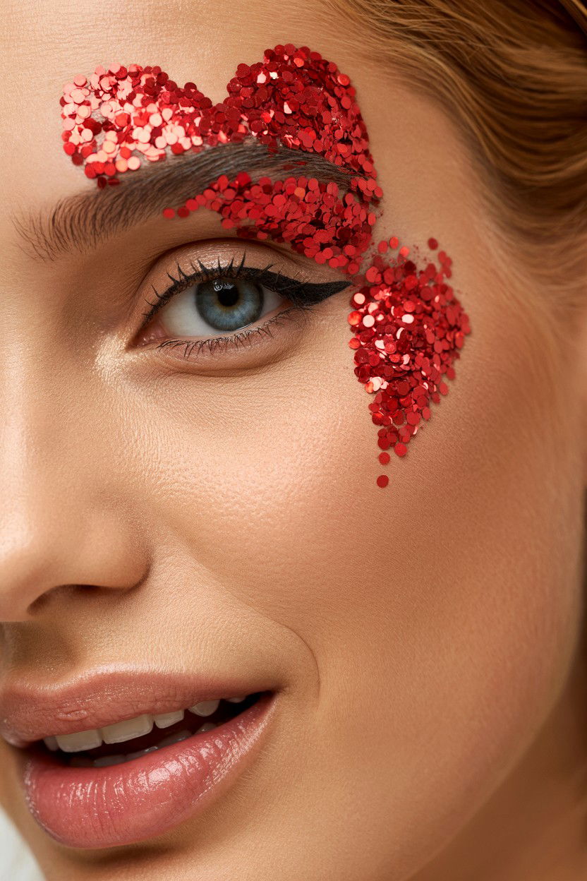 Glitter Heart Face - 25 Heart Makeup Valentine's Day Ideas