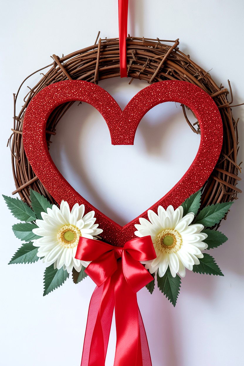 Glitter Heart Grapevine Wreath - 25 Grapevine Valentine's Day Wreath Ideas