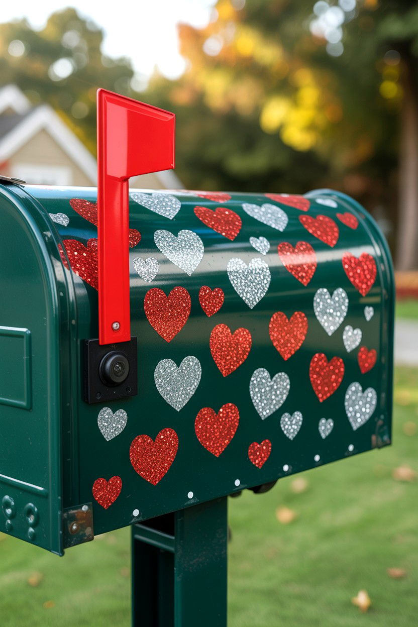 Glitter Heart Mailbox Decal - 25 Valentine's Day Mailbox Decorating Ideas
