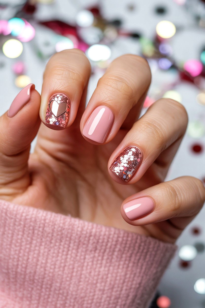 Glitter Heart Nails - 25 Short Valentine's Day Nail Ideas