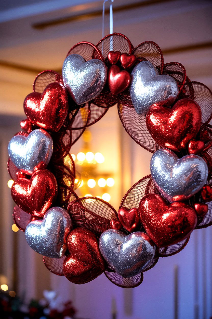 Glitter Heart Wreath - 25 Deco Mesh Valentine's Day Wreath Ideas